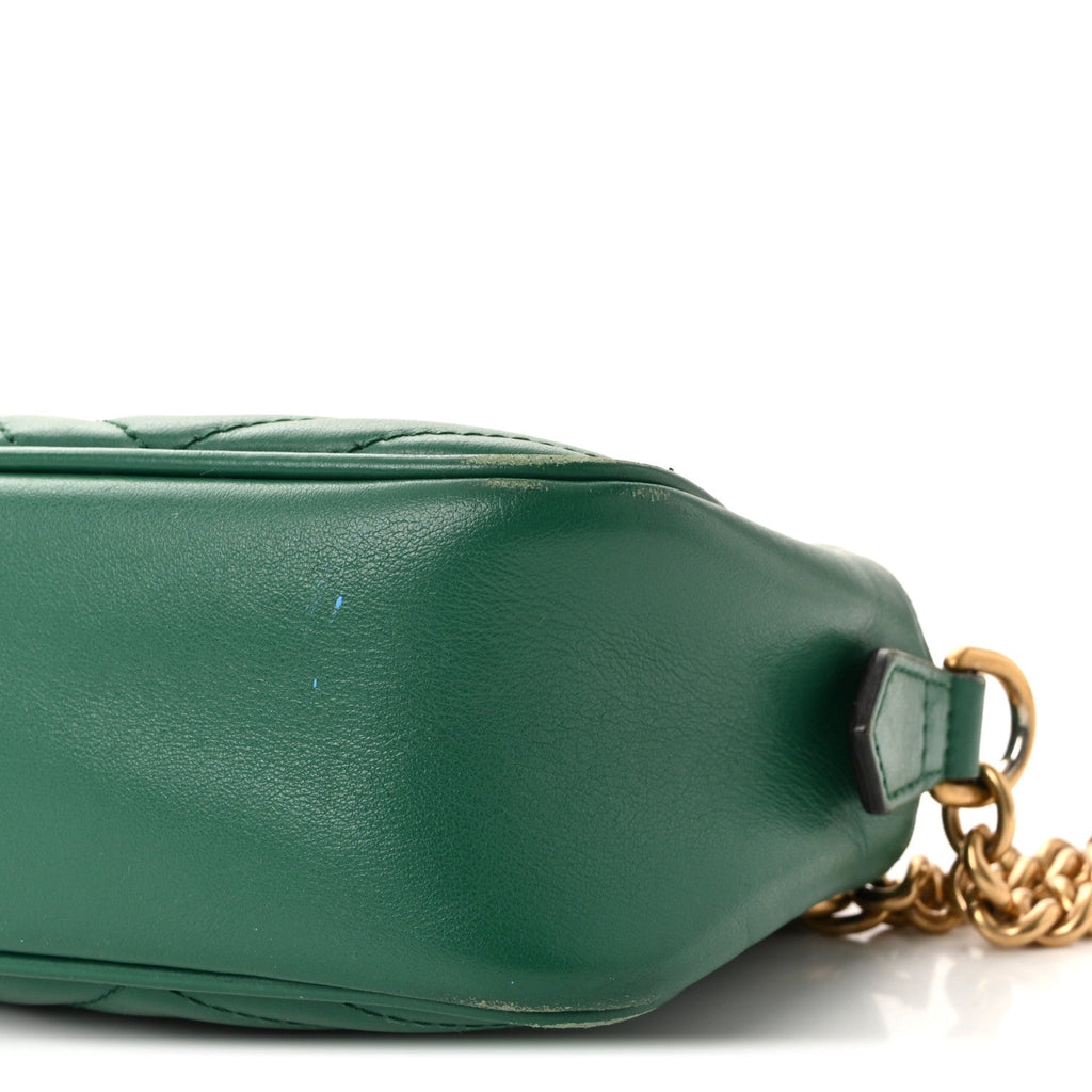 Gucci Calfskin Matelasse Small GG Marmont Chain Shoulder Bag Emerald Green