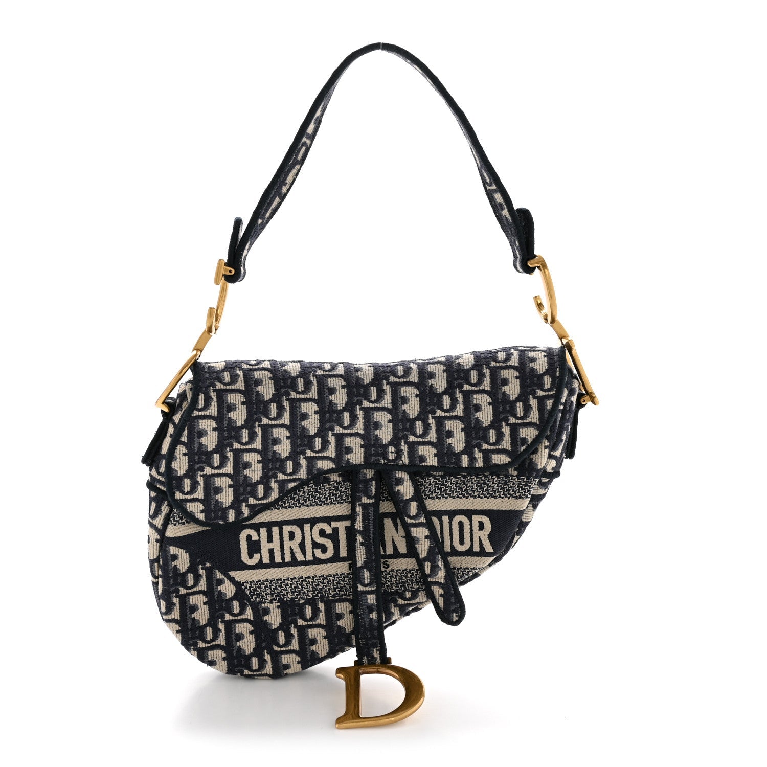 Christian Dior Oblique Embroidered Saddle Bag Blue