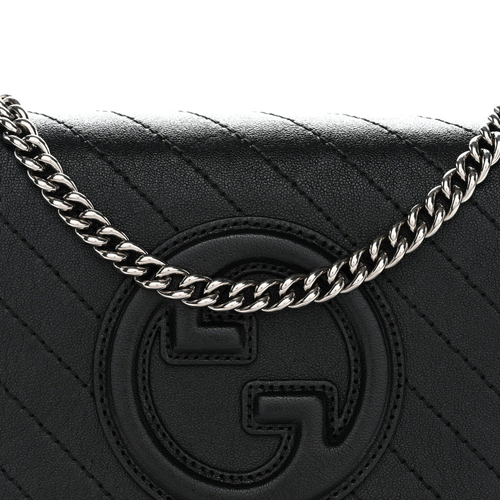 Gucci Sakai Be Green Calfskin Diagonal Stitched Blondie Wallet on Chain Black