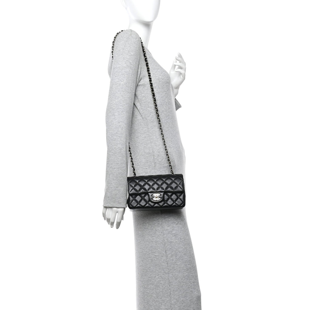 Chanel Lambskin Quilted Mini Rectangular Flap Black