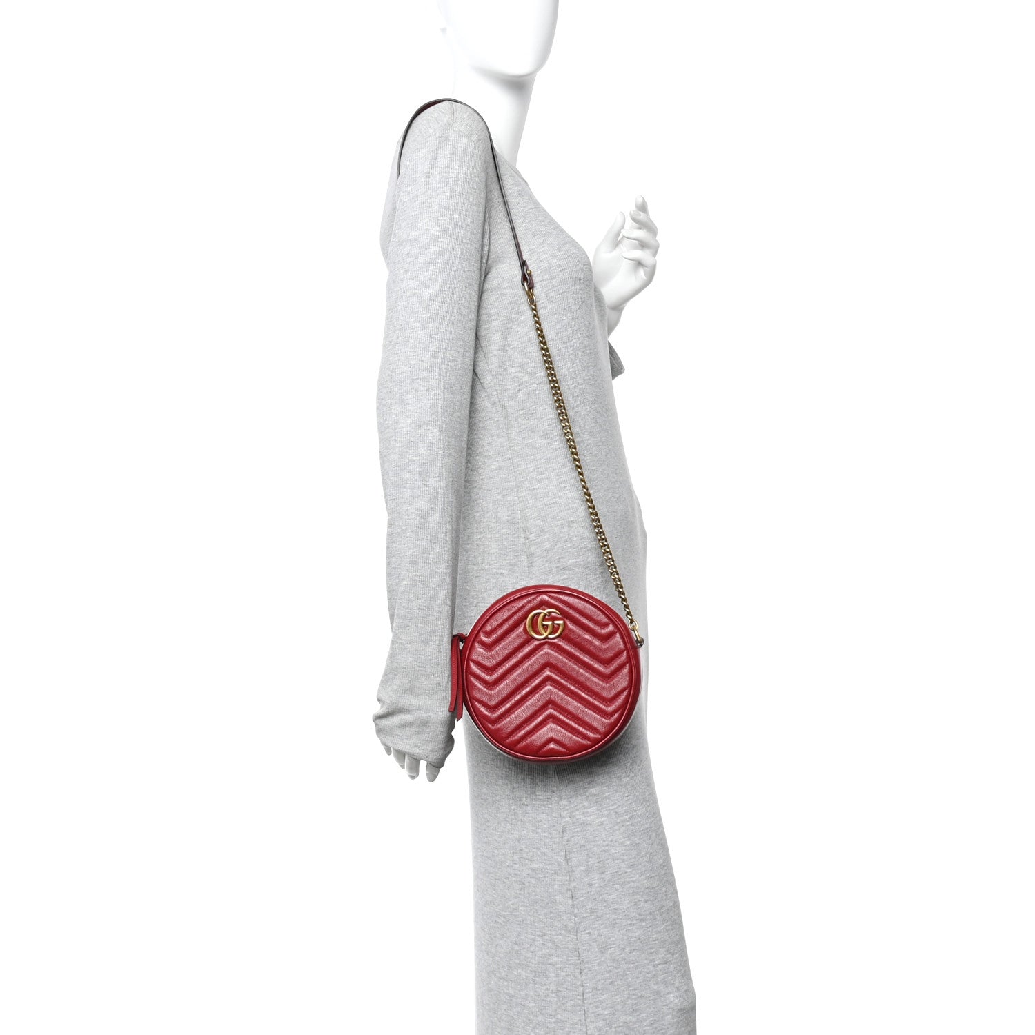 Gucci Glazed Calfskin Matelasse Heart Mini GG Marmont Round Shoulder Bag Romantic Cerise