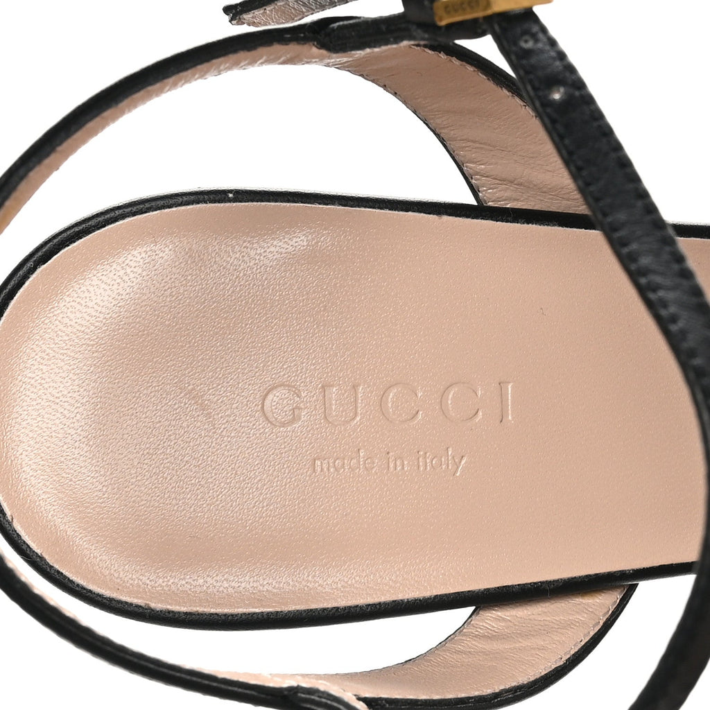 Gucci Lifford Calfskin GG Marmont Ankle Wrap 75mm Sandals 37.5 Black