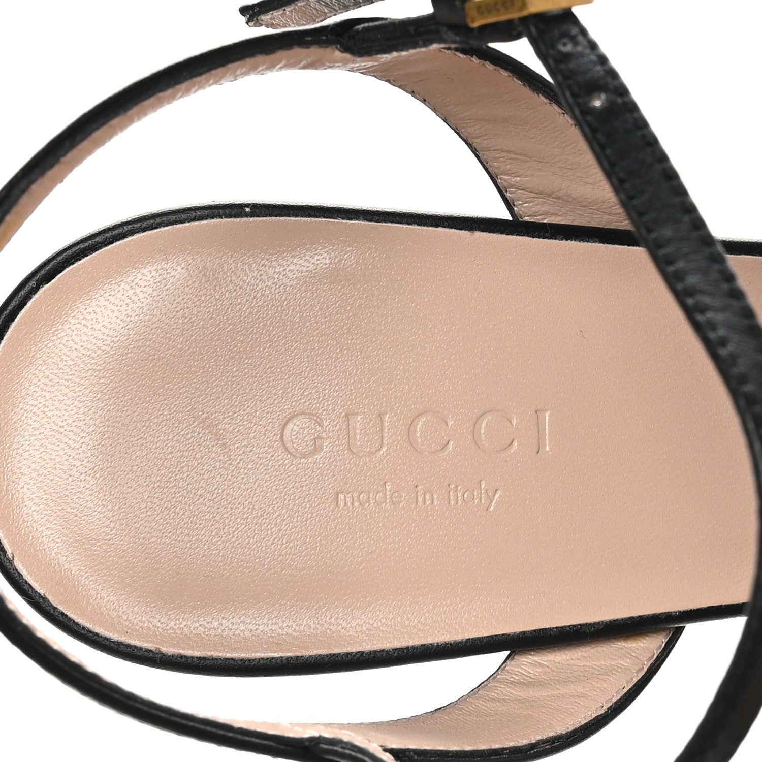Gucci Lifford Calfskin GG Marmont Ankle Wrap 75mm Sandals 37.5 Black
