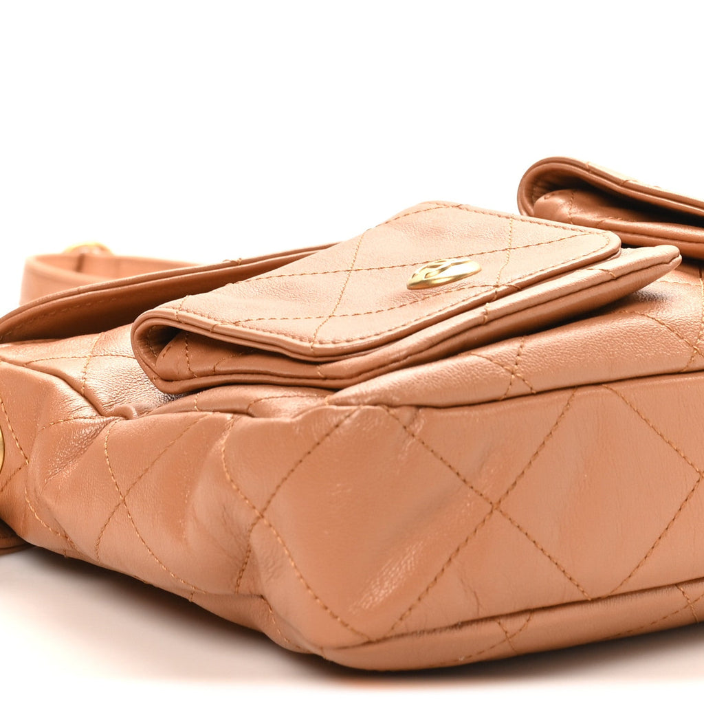 Chanel Shiny Calfskin Quilted Small Supple Twins Hobo Bag Brown