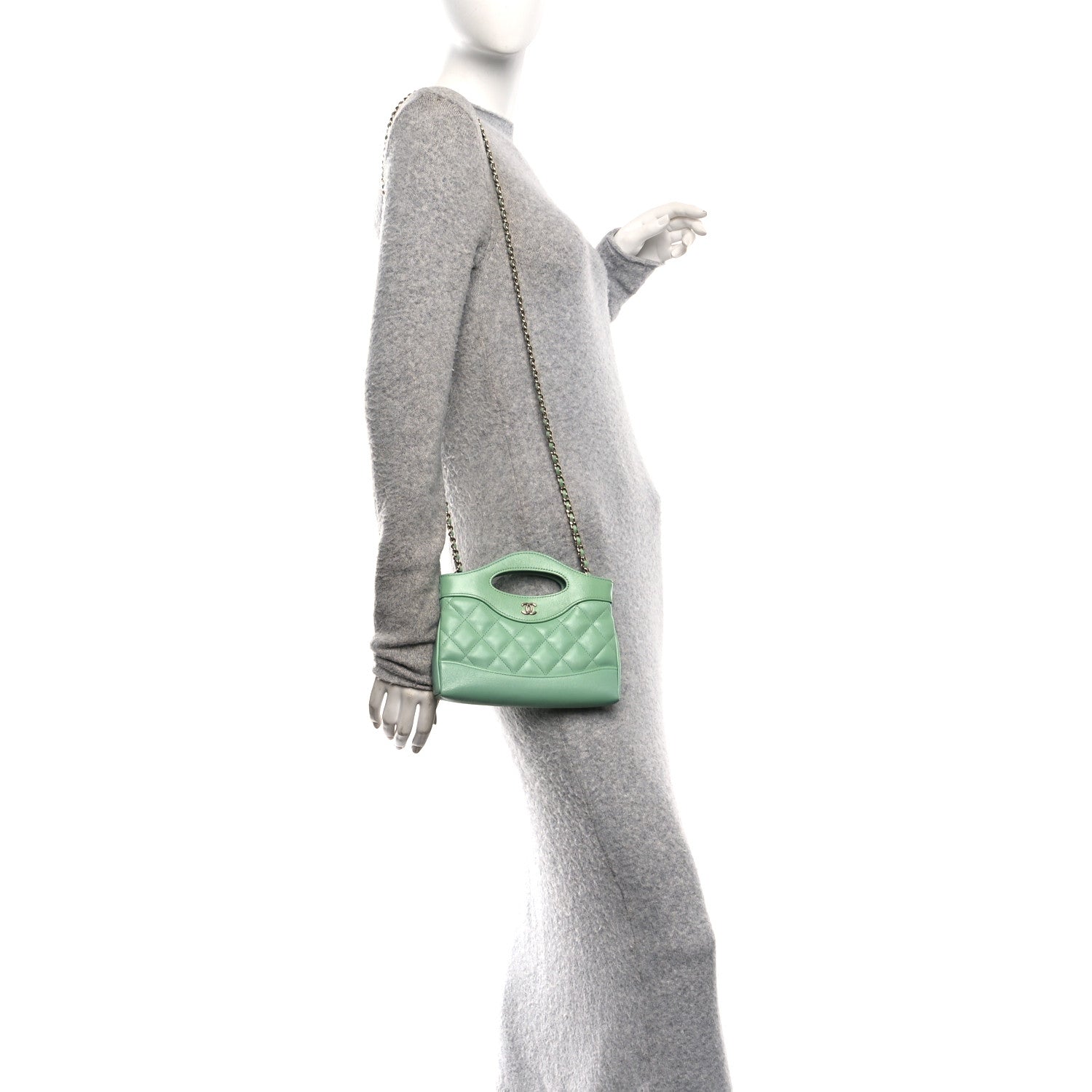 Chanel Shiny Lambskin Quilted Nano 31 Shopping Bag Green