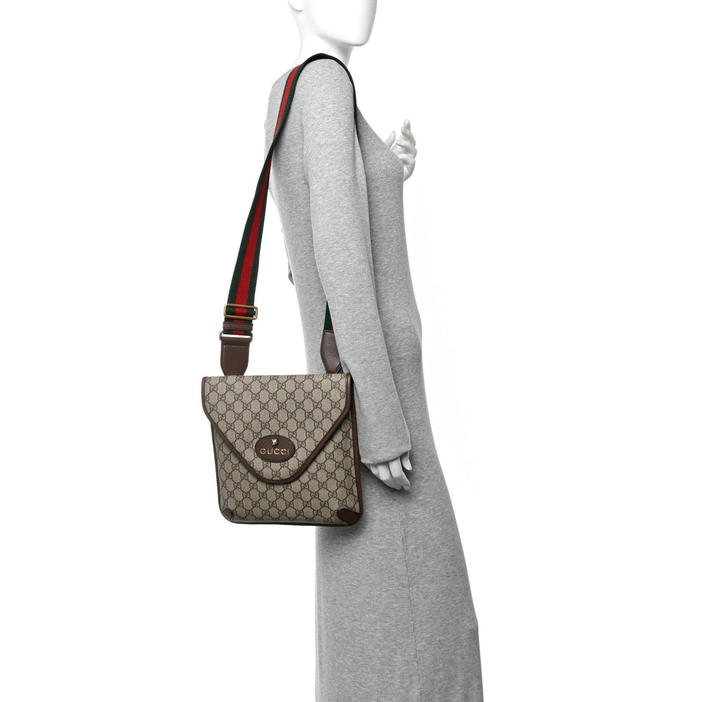 Gucci GG Supreme Monogram Web Medium Neo Vintage Flap Messenger Bag Beige New Acero