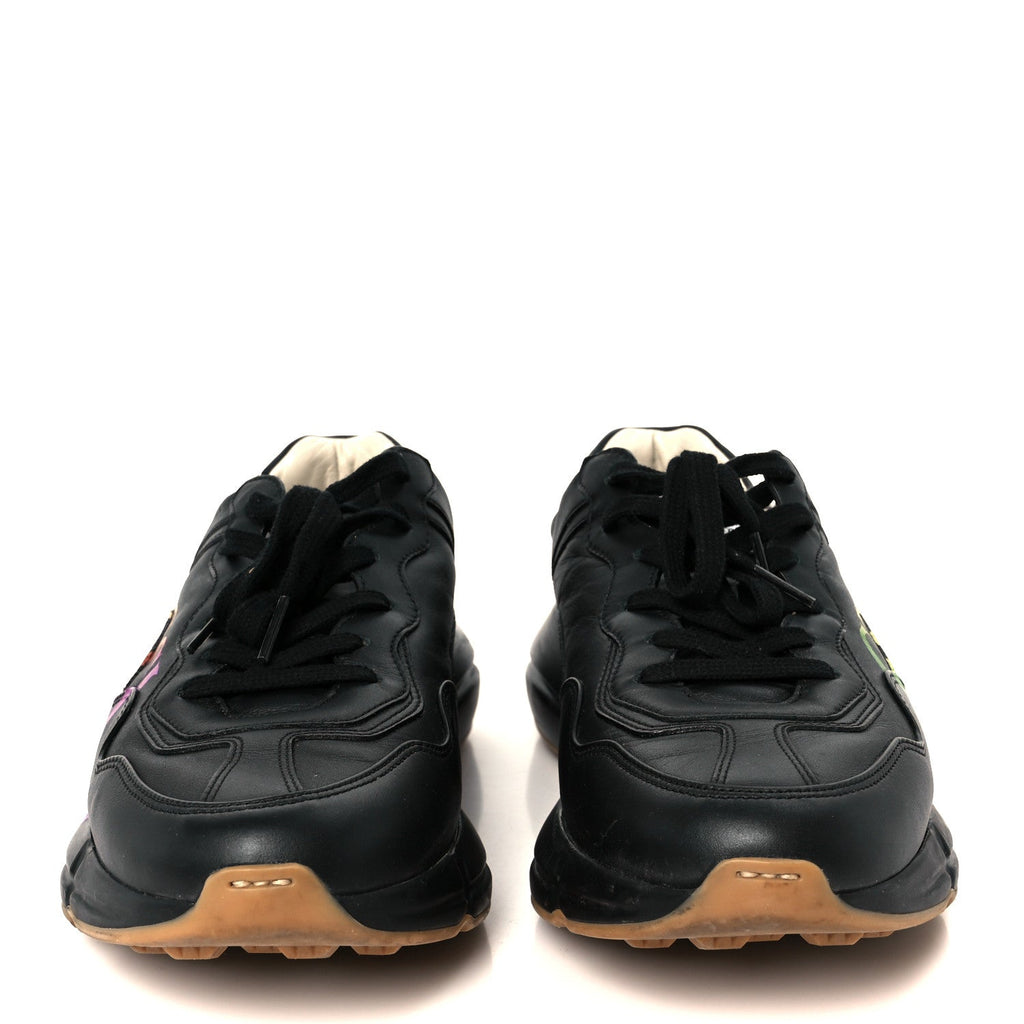 Gucci Calfskin Iridescent Logo Mens Rhyton Sneakers 8.5 Black