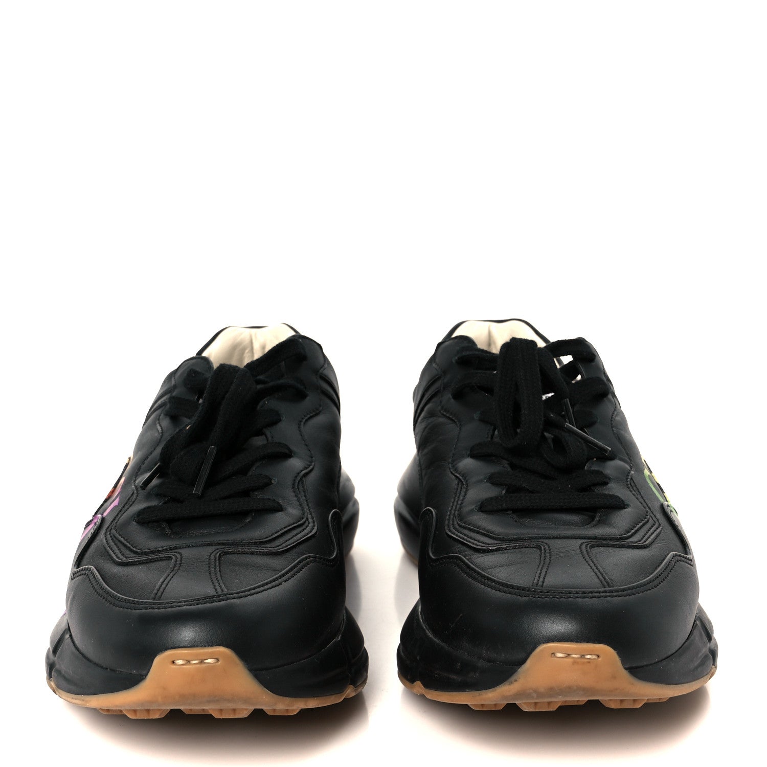 Gucci Calfskin Iridescent Logo Mens Rhyton Sneakers 8.5 Black
