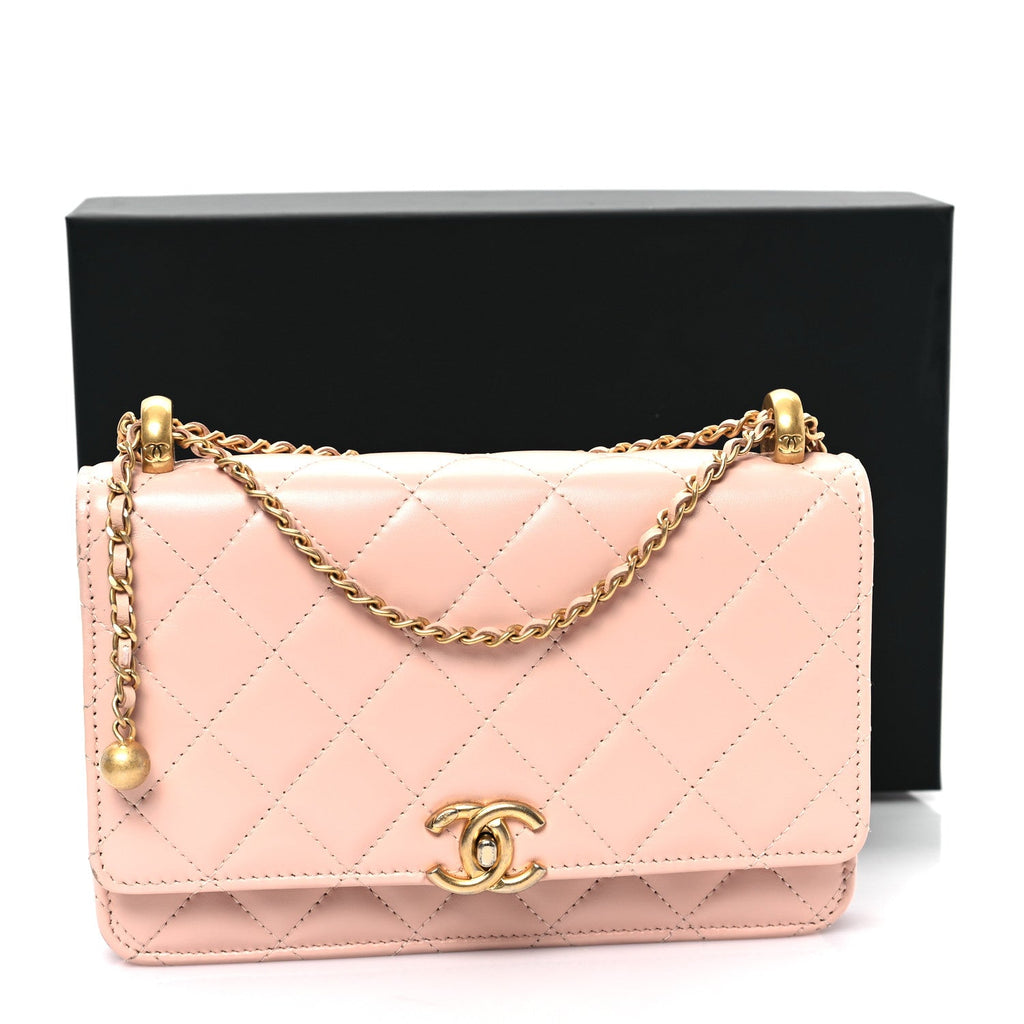 Chanel Calfskin Quilted Perfect FIt Wallet On Chain WOC Light Pink