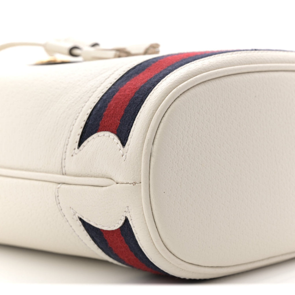 Gucci Glazed Textured Calfskin Web Small Ophidia Bucket Bag Mystic White