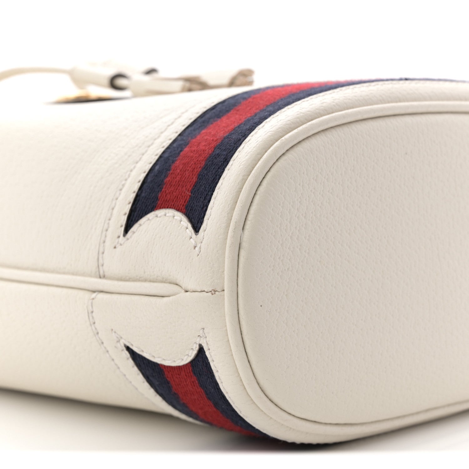 Gucci Glazed Textured Calfskin Web Small Ophidia Bucket Bag Mystic White