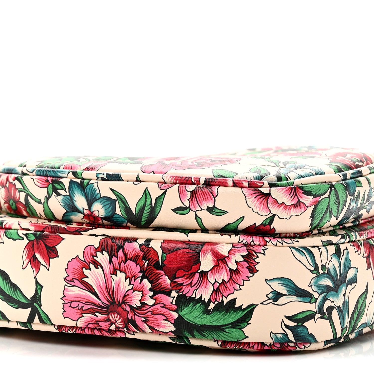 Gucci Calfskin Matelasse Diagonal Brit Roses Print Mini Interlocking G Heart Shoulder Bag  White Multicolor