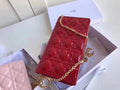 Dior Lady Dior Clutch With Chain In Red Patent Calfskin