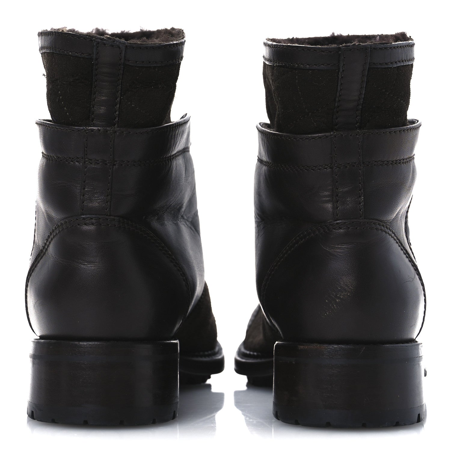 Chanel Suede Calfskin Shearling Cap Toe CC Short Boots 39 Brown