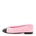 Lambskin Quilted CC Cap Toe Ballerina Flats 37.5 Pink Black