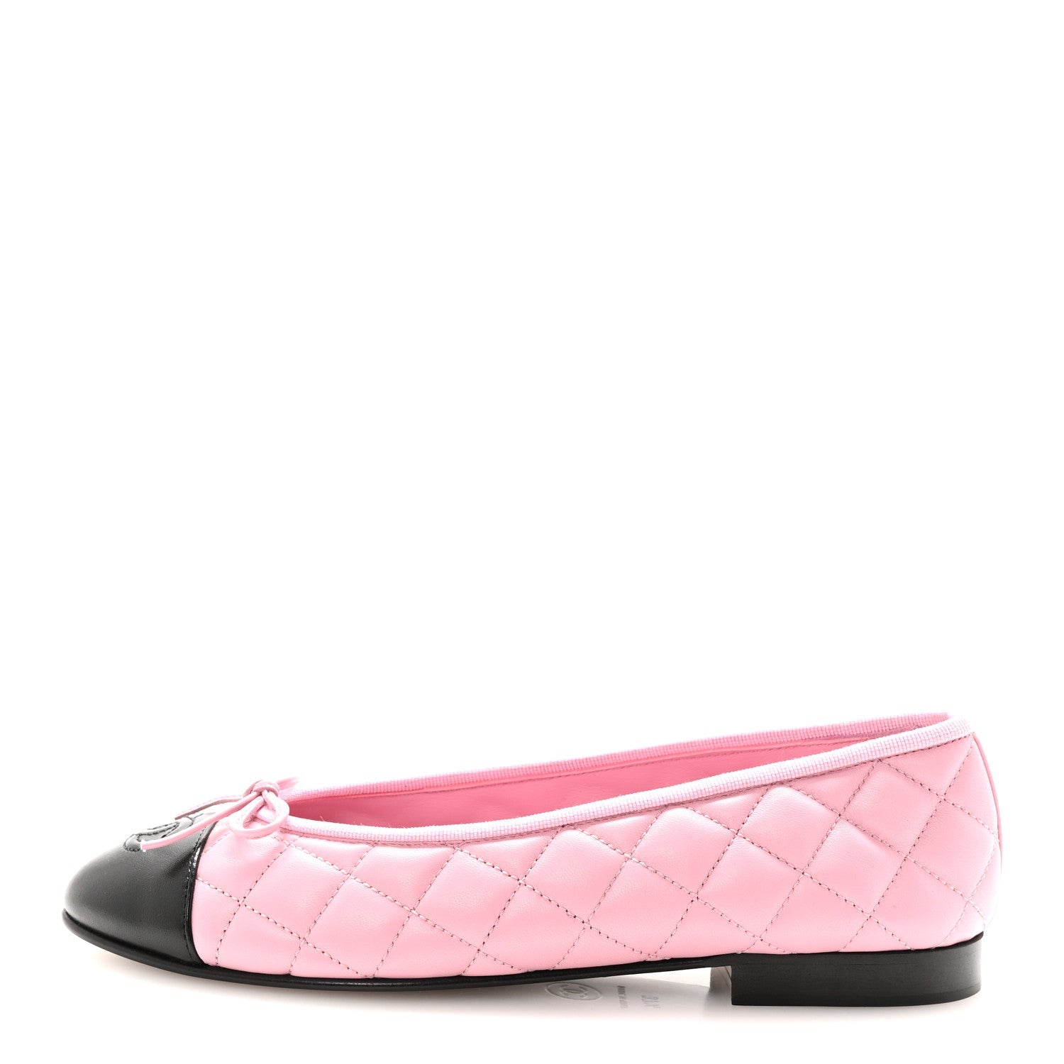 Lambskin Quilted CC Cap Toe Ballerina Flats 37.5 Pink Black
