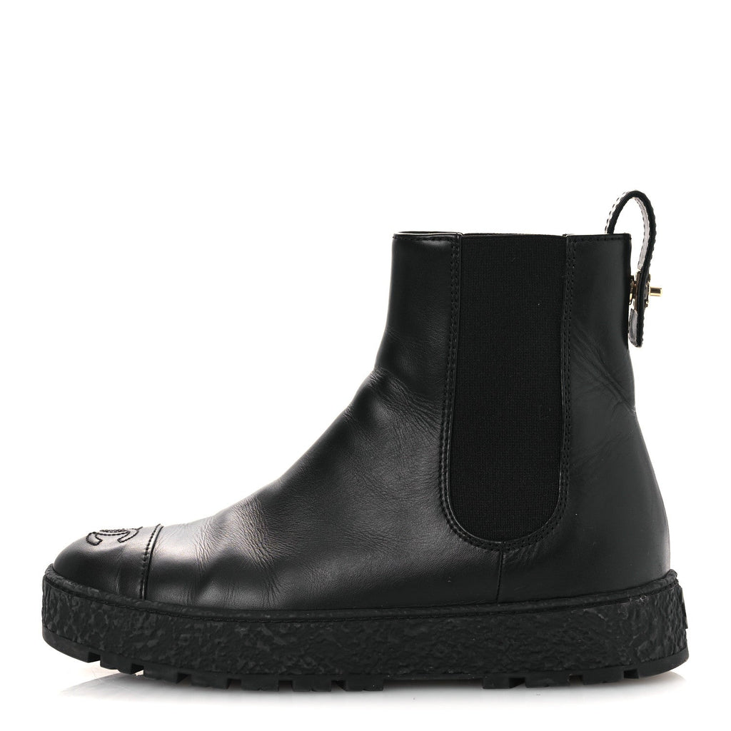 Calfskin Cap Toe CC Ankle Boots 38 Black