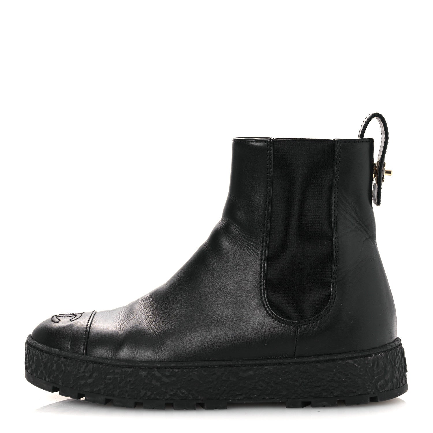 Calfskin Cap Toe CC Ankle Boots 38 Black