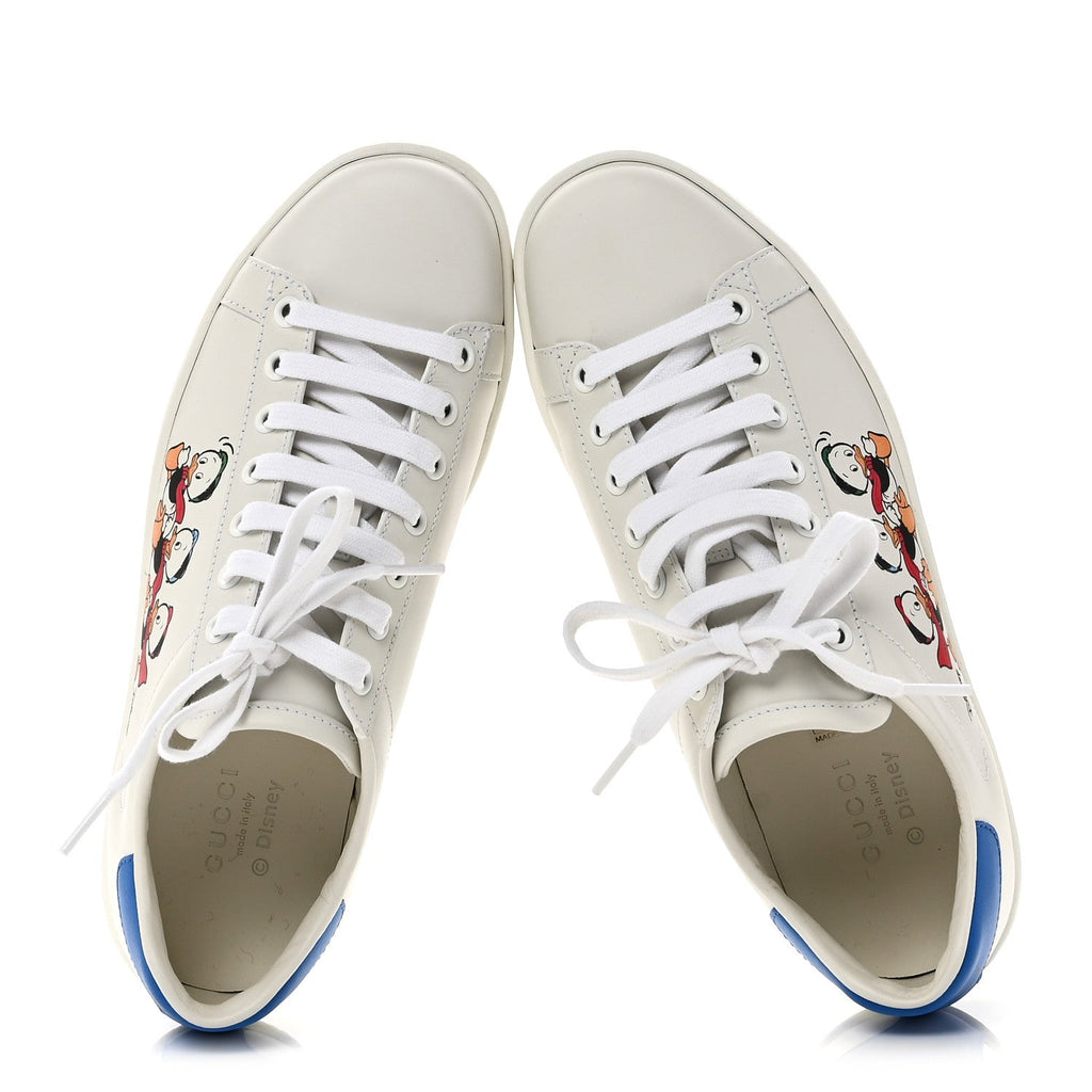 Gucci X DISNEY Calfskin Miro Soft Donald Duck Womens Ace Sneakers 37 White Bright Splash