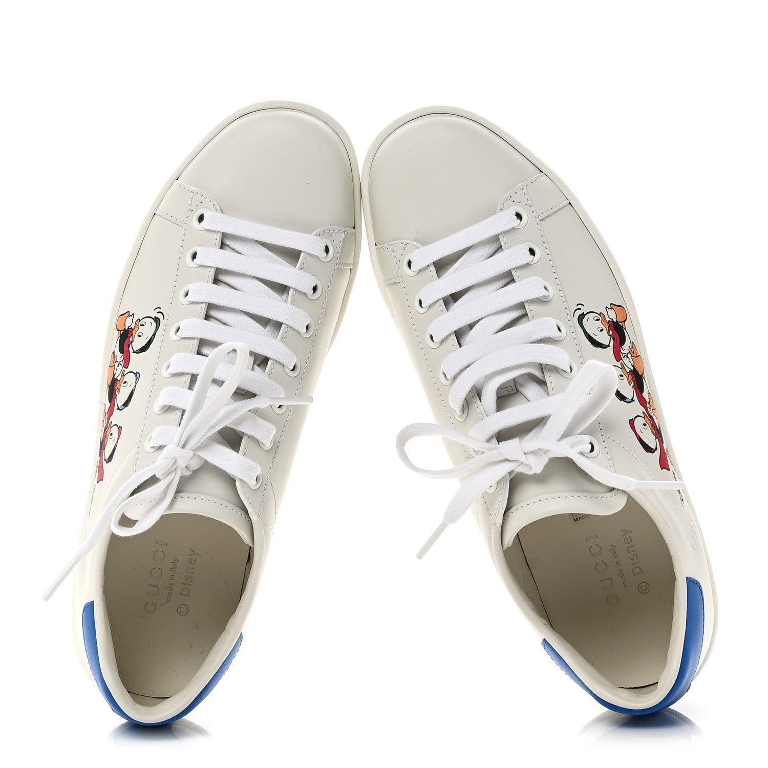 Gucci X DISNEY Calfskin Miro Soft Donald Duck Womens Ace Sneakers 37 White Bright Splash