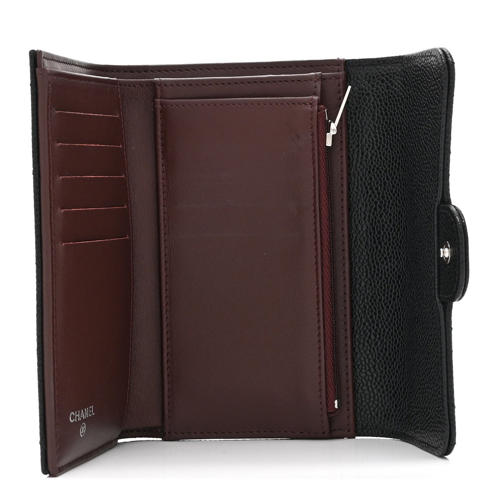 Caviar Quilted Medium Flap Wallet Black