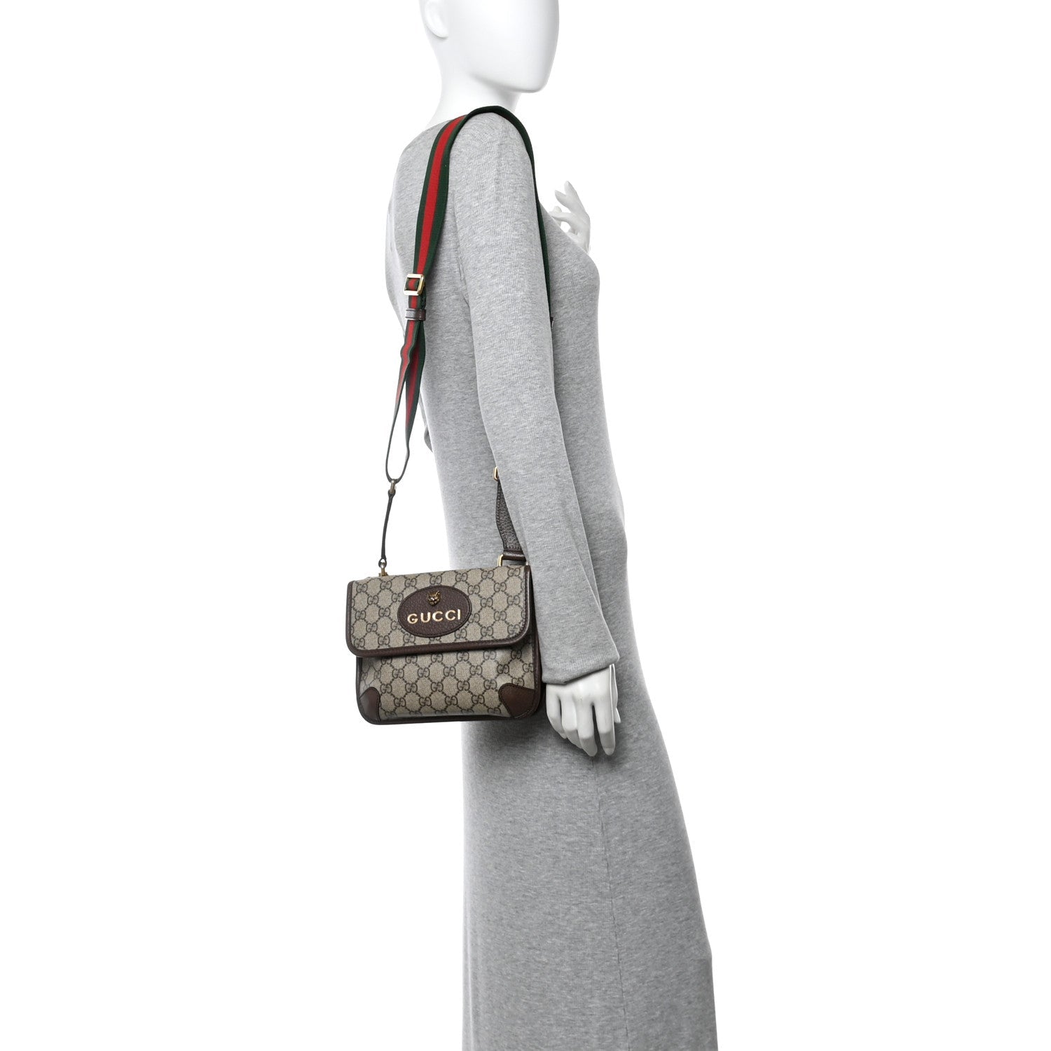 Gucci GG Supreme Monogram Web Small Neo Vintage Double Flap Messenger Bag Beige New Acero