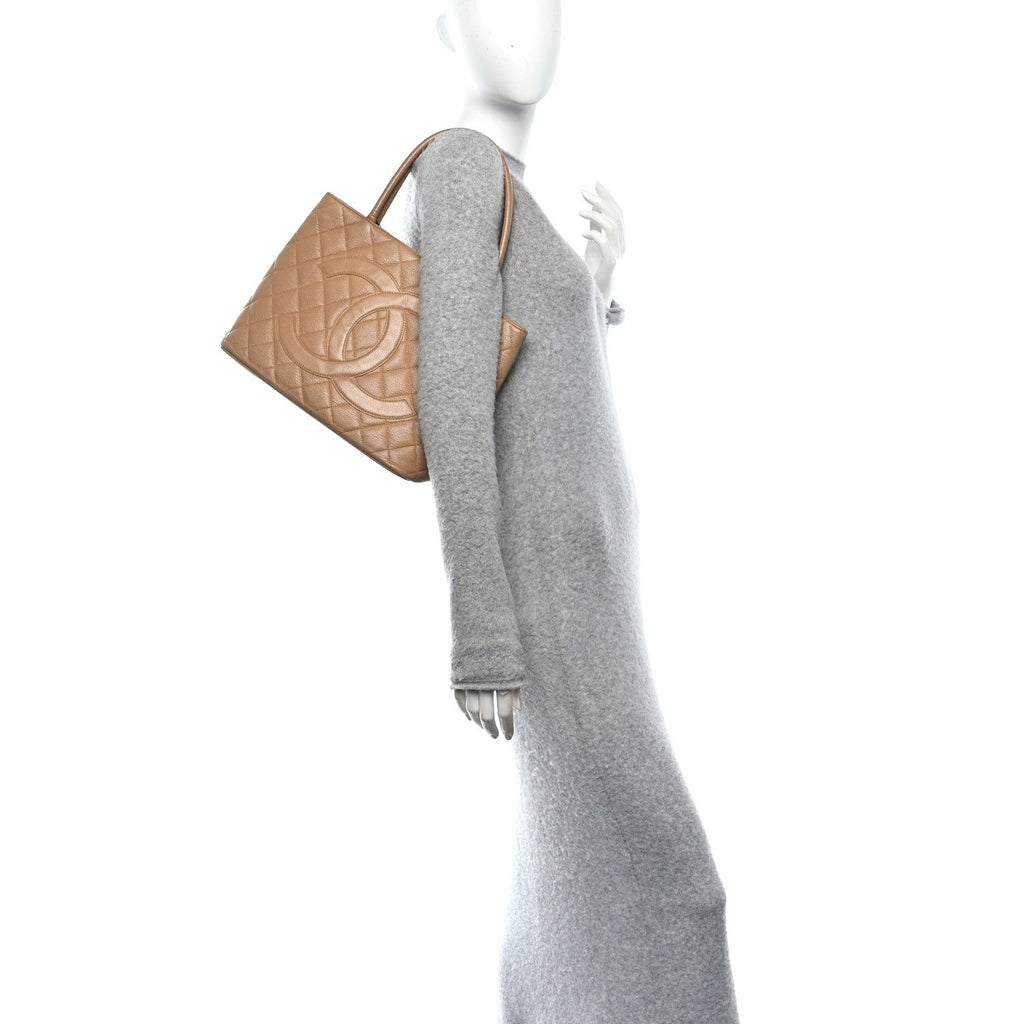 Chanel Caviar Quilted Medallion Tote Beige