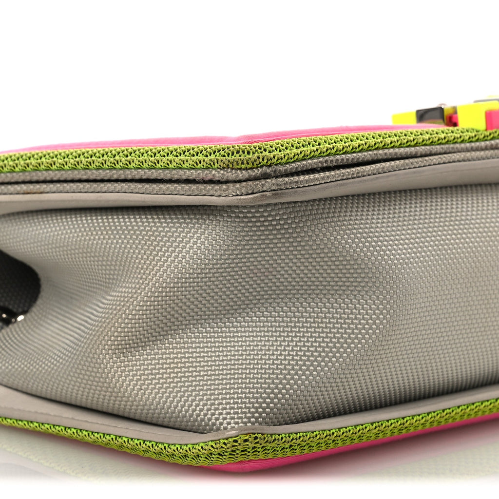 Chanel Canvas Quilted Medium Fluo Boy Flap Dark Grey Fuchsia Green