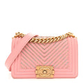 Chanel Calfskin Chevron Embroidered Small Boy By The Sea Flap Pink