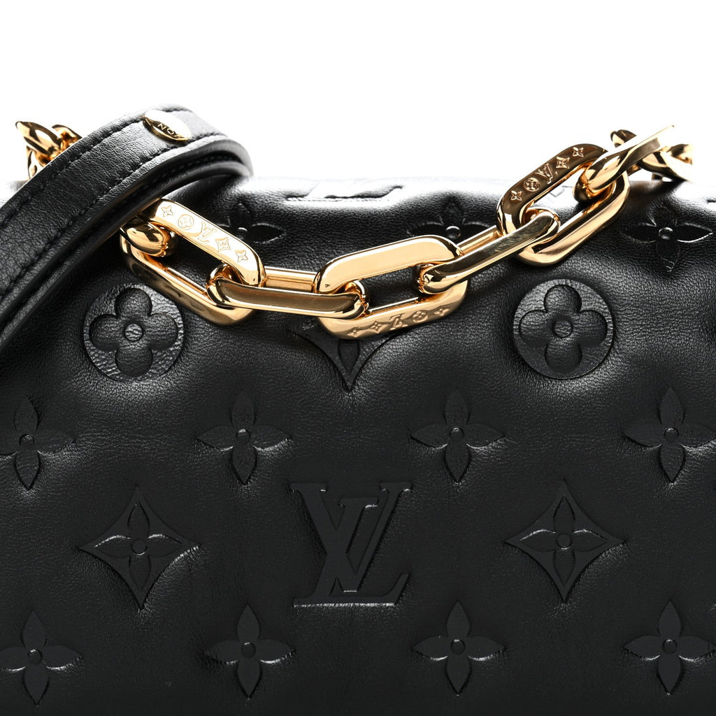 Louis Vuitton Lambskin Embossed Monogram Pochette Coussin Crossbody Black