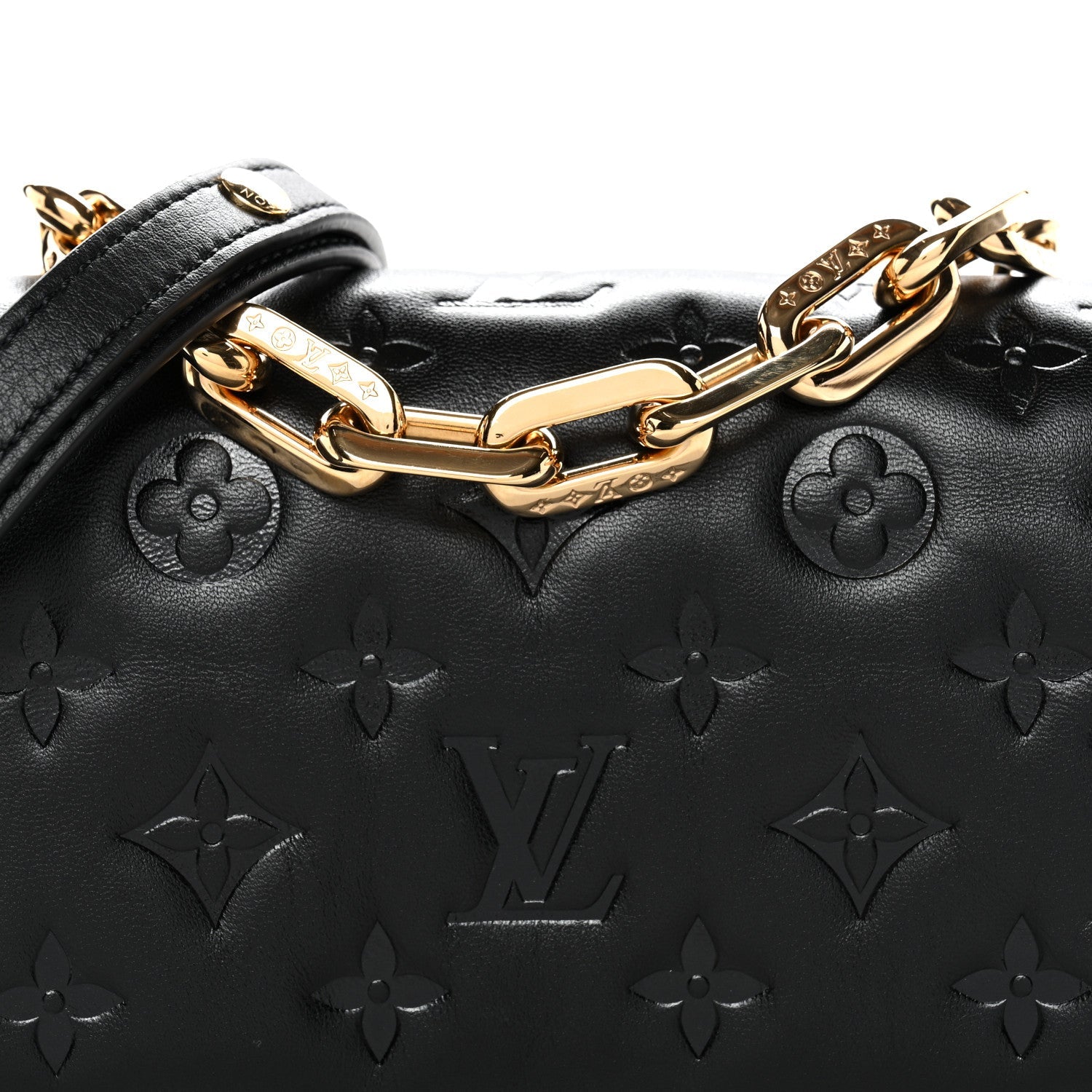 Louis Vuitton Lambskin Embossed Monogram Pochette Coussin Crossbody Black