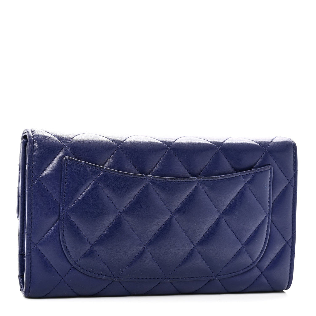 Lambskin Quilted Large Flap Wallet Blue