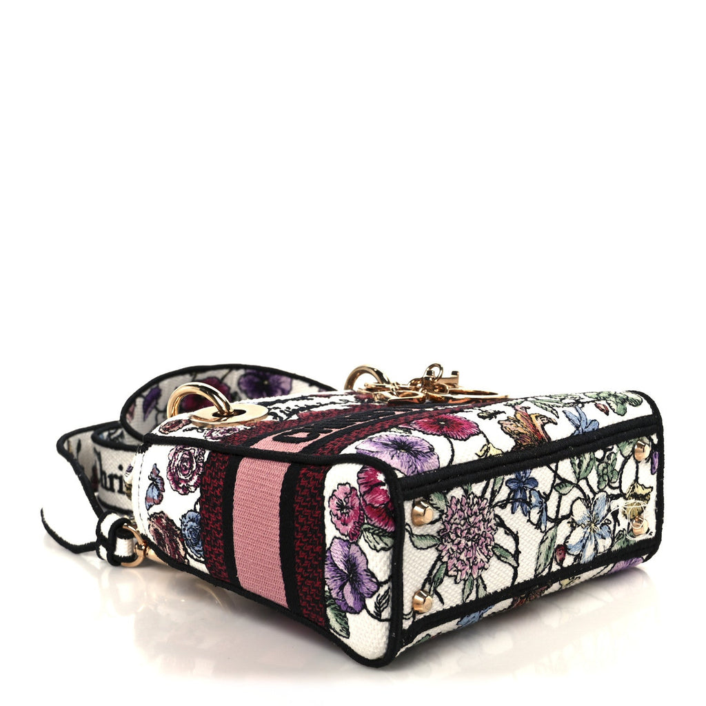 Christian Dior Canvas Florilegio Embroidered Mini Lady D-Lite White Multicolor