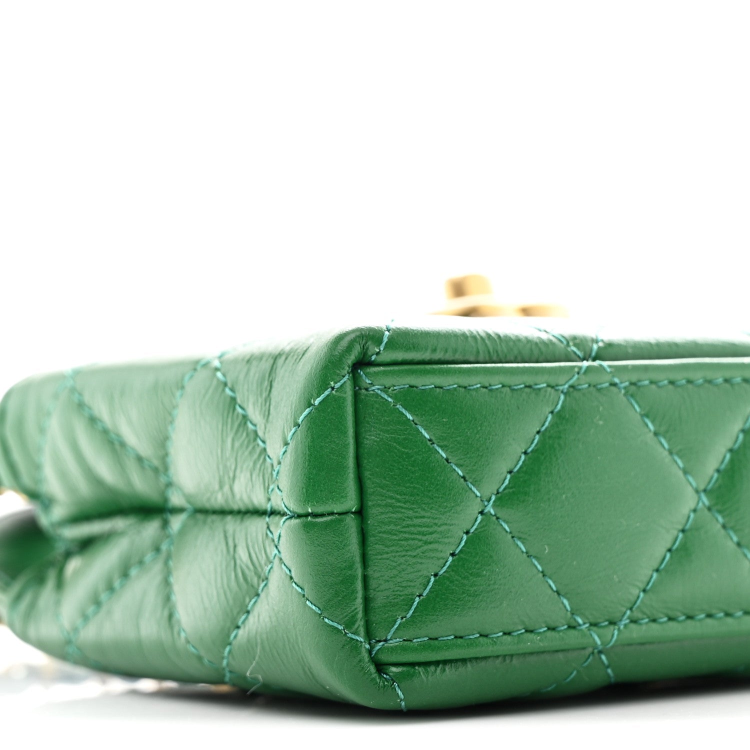 Chanel Shiny Aged Calfskin Quilted Mini Nano Kelly Shopper Green