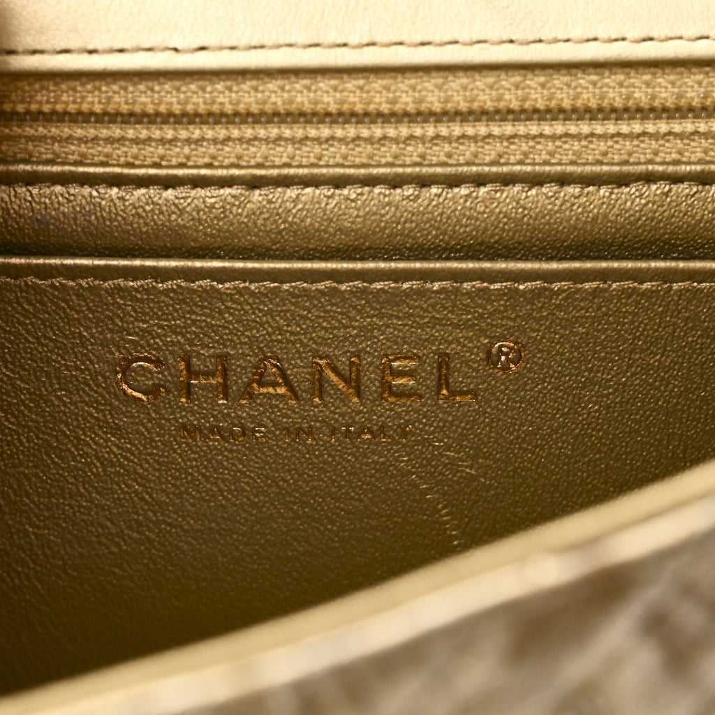 Chanel Patent Metallic Crumpled Calfskin Chevron Quilted Mini Square Flap Gold