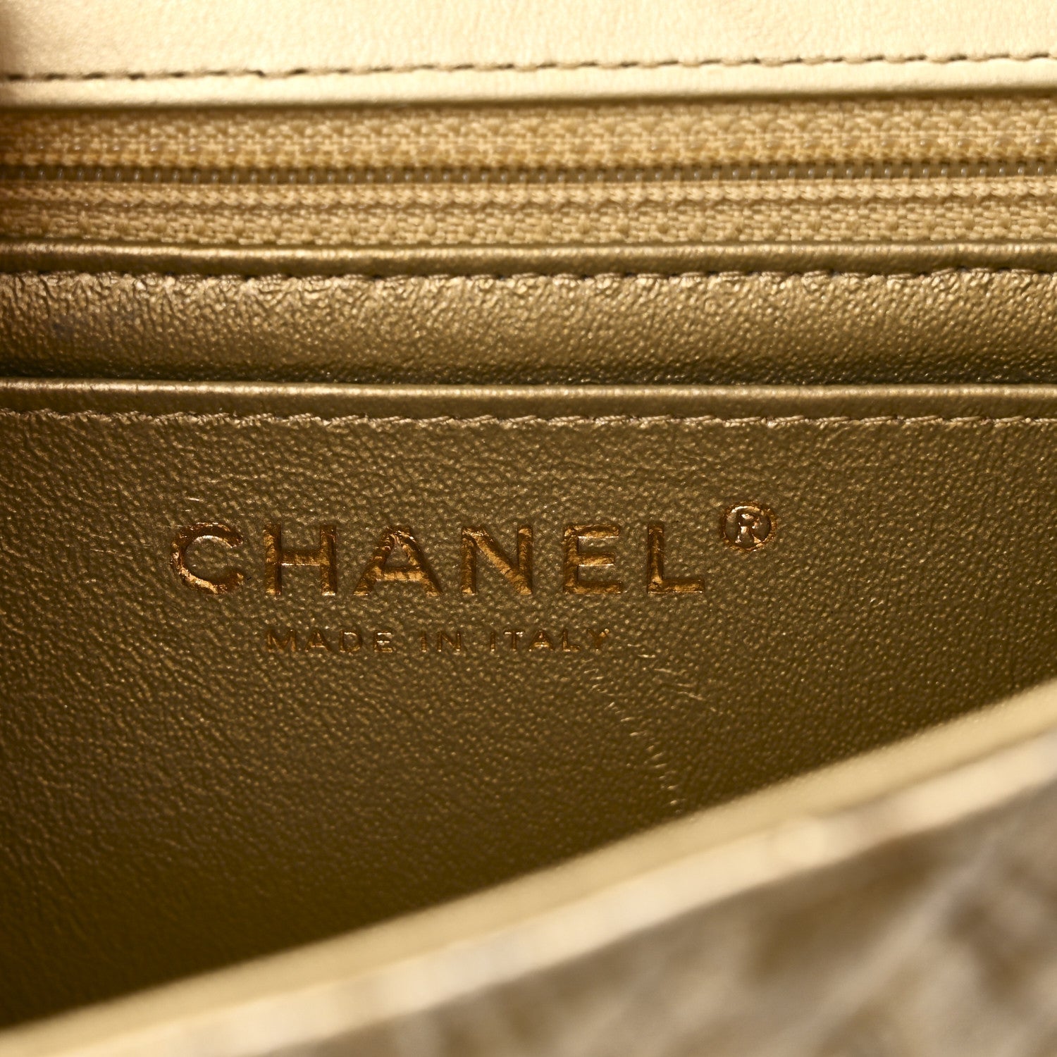 Chanel Patent Metallic Crumpled Calfskin Chevron Quilted Mini Square Flap Gold