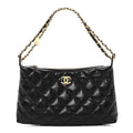 Chanel Shiny Lambskin Quilted CC Hobo Black