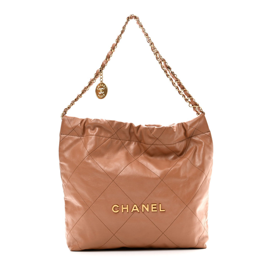 Chanel Shiny Calfskin Quilted Small Chanel 22 Beige