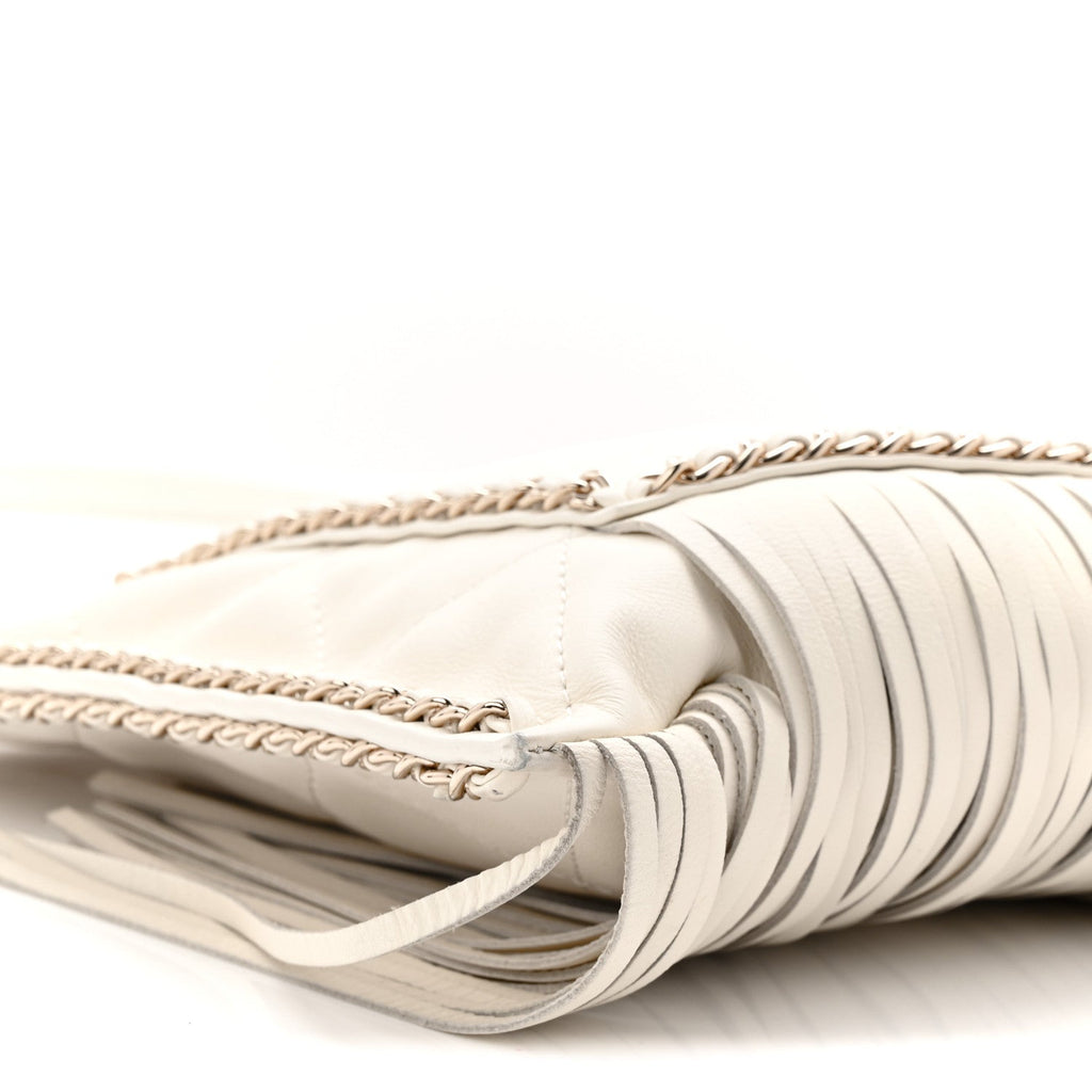 Chanel Calfskin Quilted Fringe Small Shopping Bag White