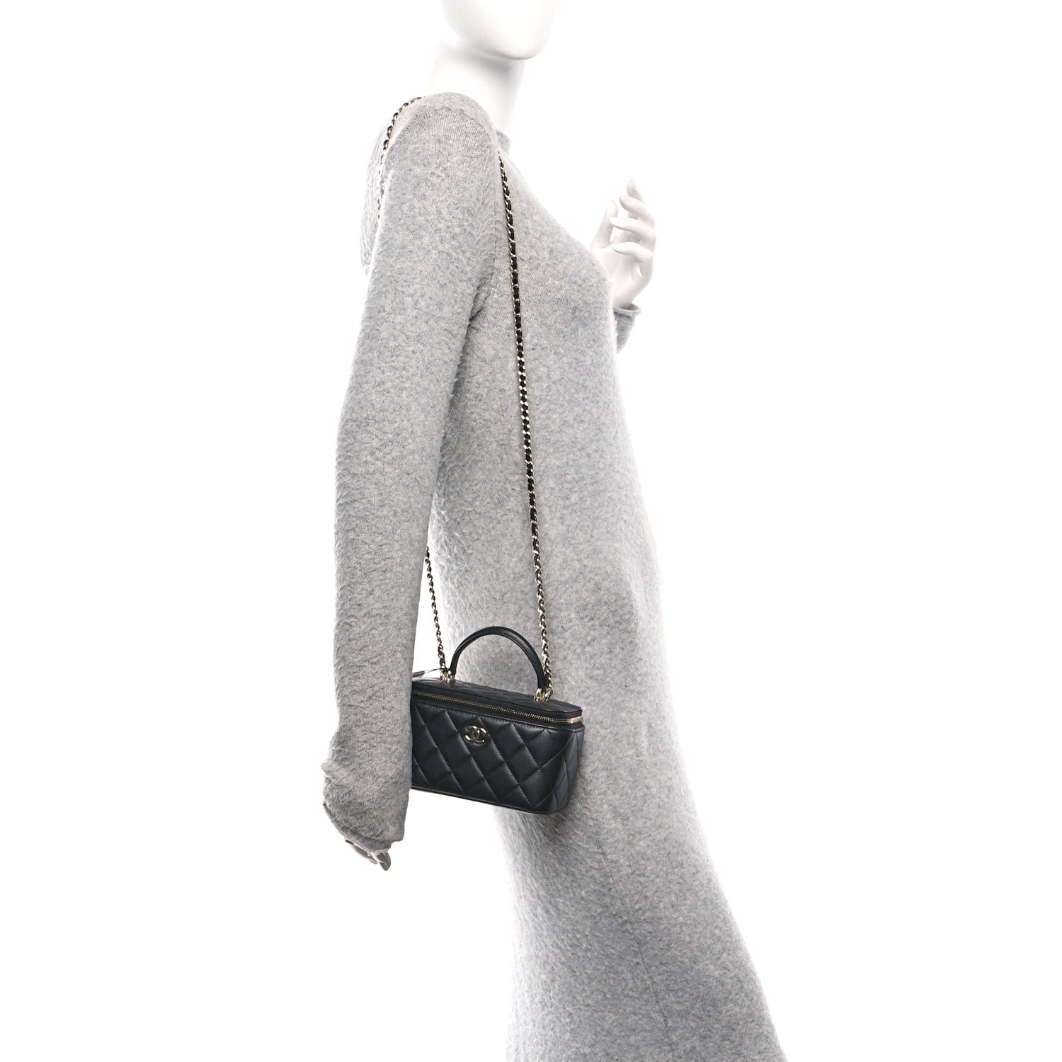Chanel Lambskin Quilted Small Top Handle Vanity Case With Chain Black