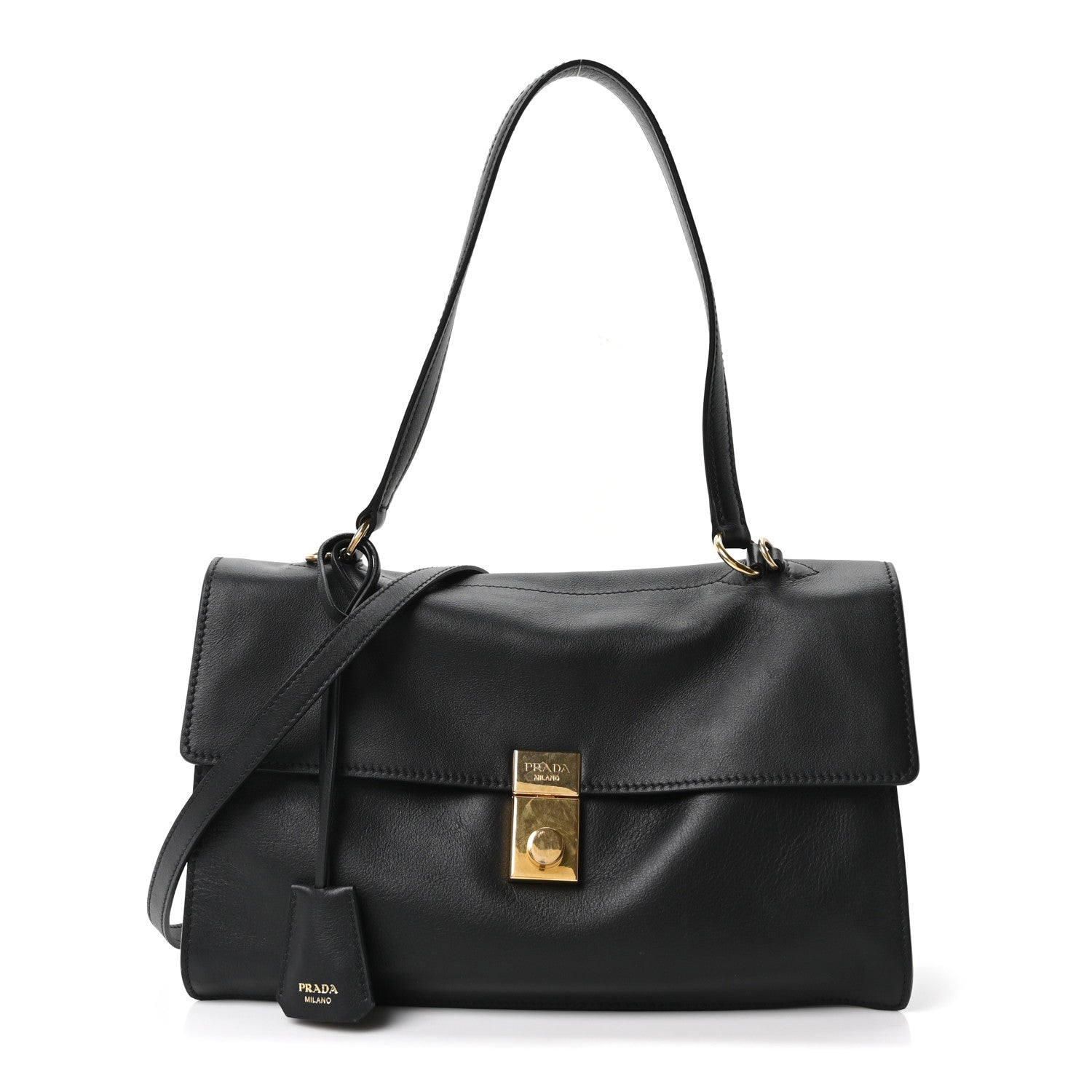 Prada Calfskin Medium Soft Sound Shoulder Bag Black