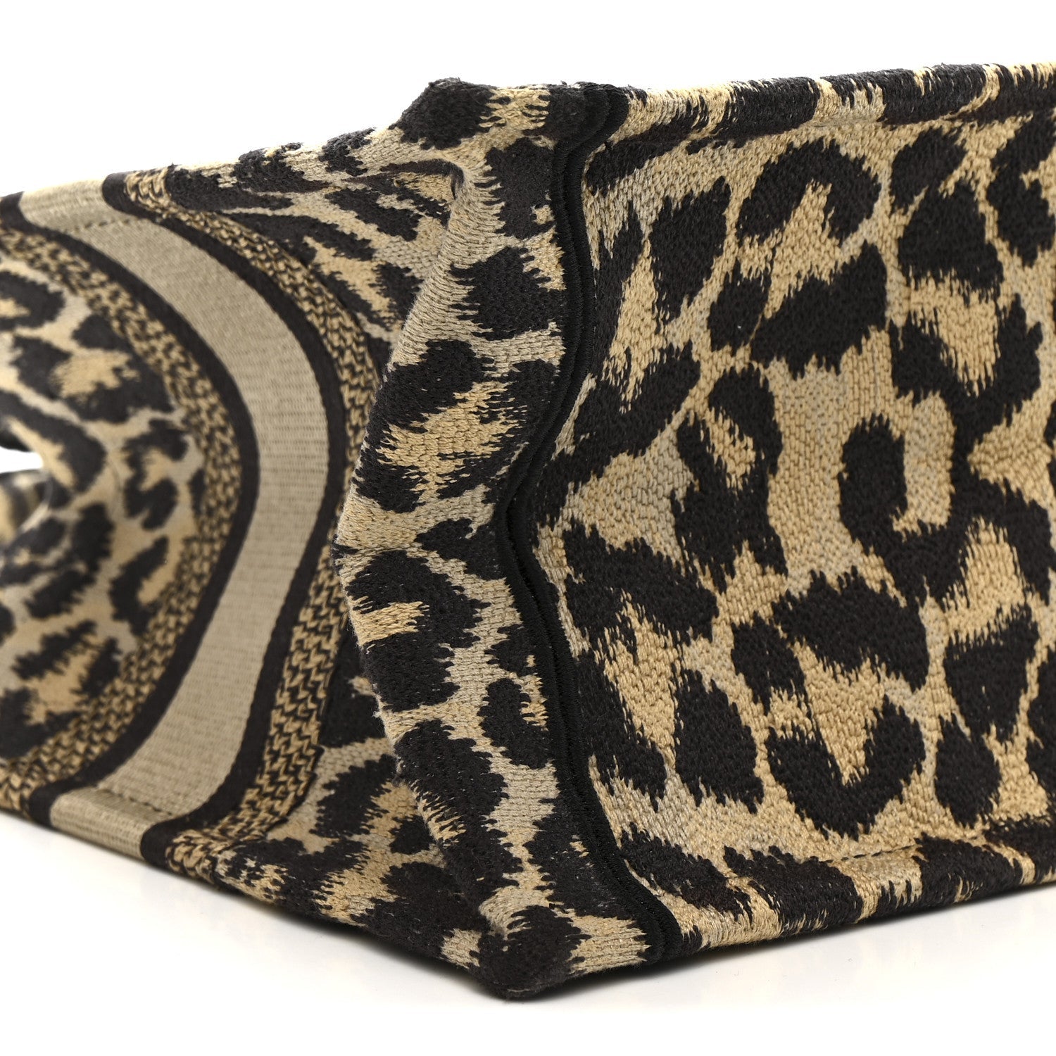 Christian Dior Canvas Mizza Embroidered Small Leopard Book Tote Beige