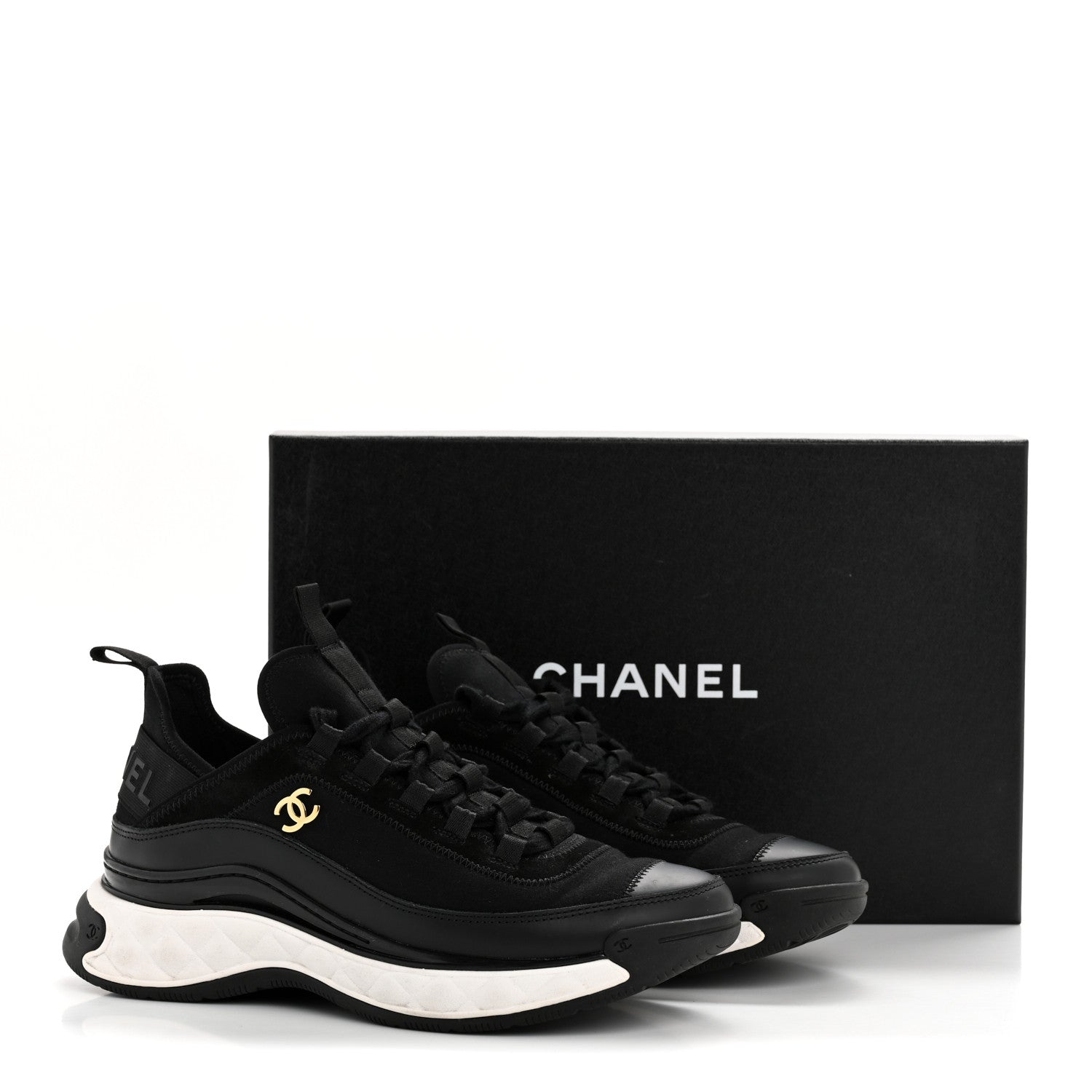 Chanel Velvet Calfskin Mixed Fibers CC Sneakers 38 Black