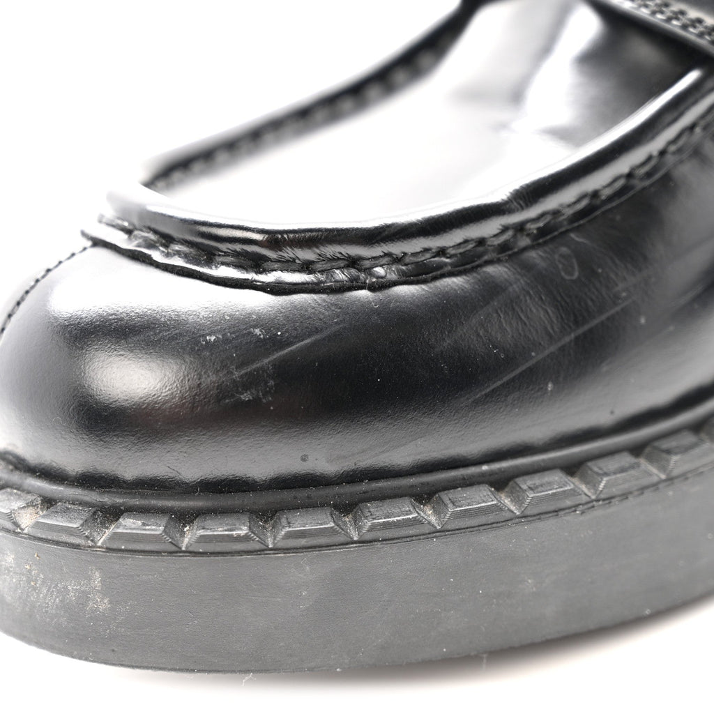Prada Spazzolato Metal Triangle Logo 50mm Loafers 37.5 Black