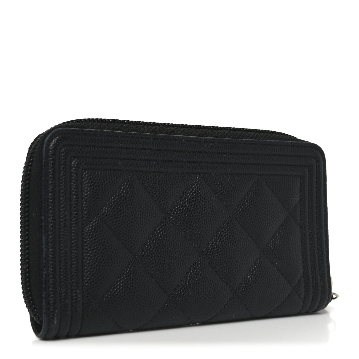Caviar Quilted Small Boy Zip Around Wallet Black