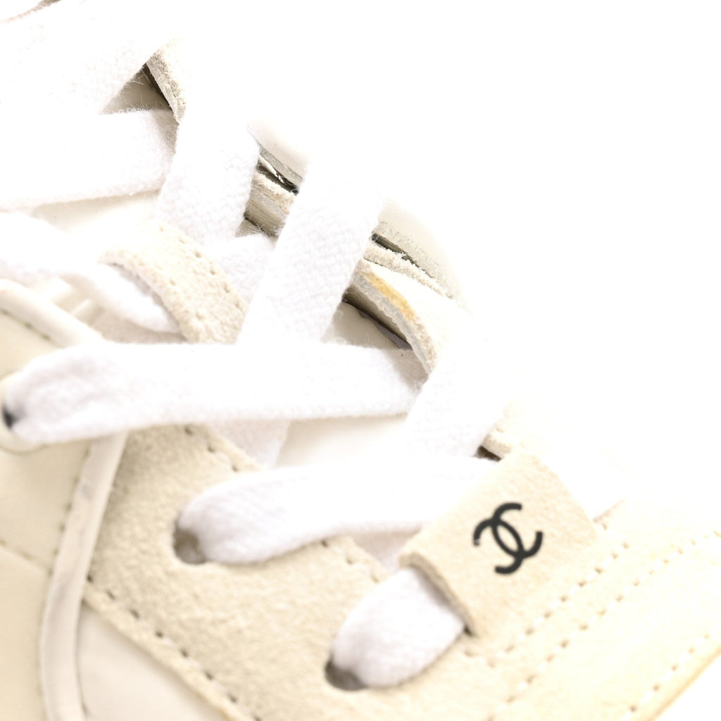 Chanel Suede Calfskin Fabric CC Sneakers 39.5 White