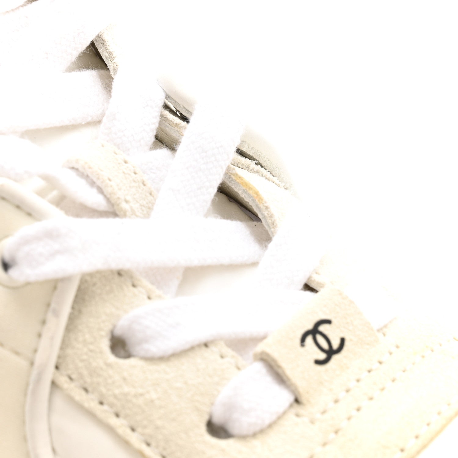 Chanel Suede Calfskin Fabric CC Sneakers 39.5 White