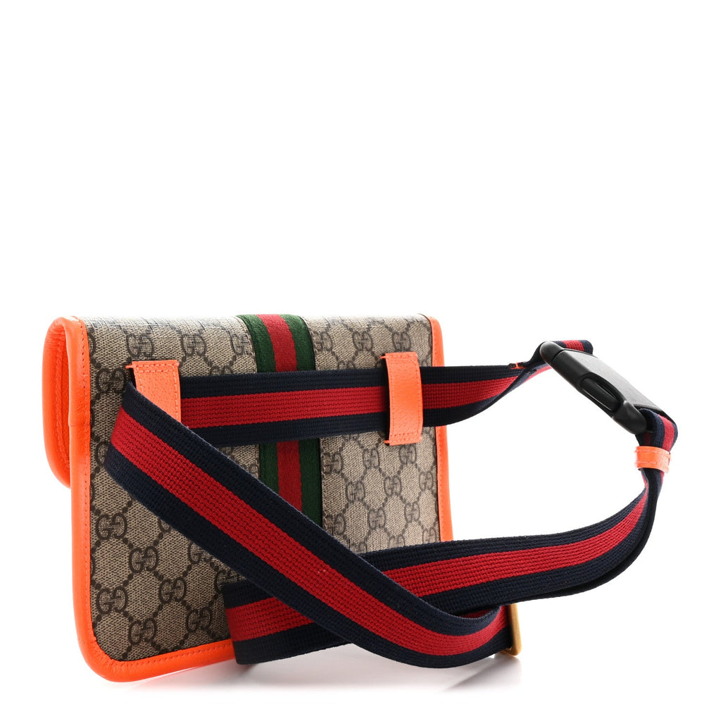 Gucci GG Supreme Monogram Web Small Ophidia Belt Bag Beige Ebony Orange Fluo