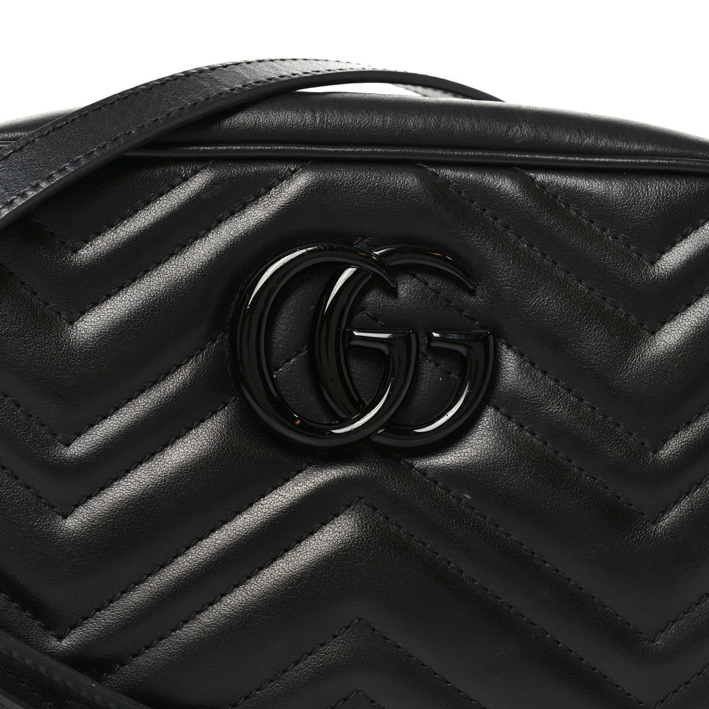 Gucci Calfskin Matelasse Monochrome Small GG Marmont Chain Shoulder Bag Black