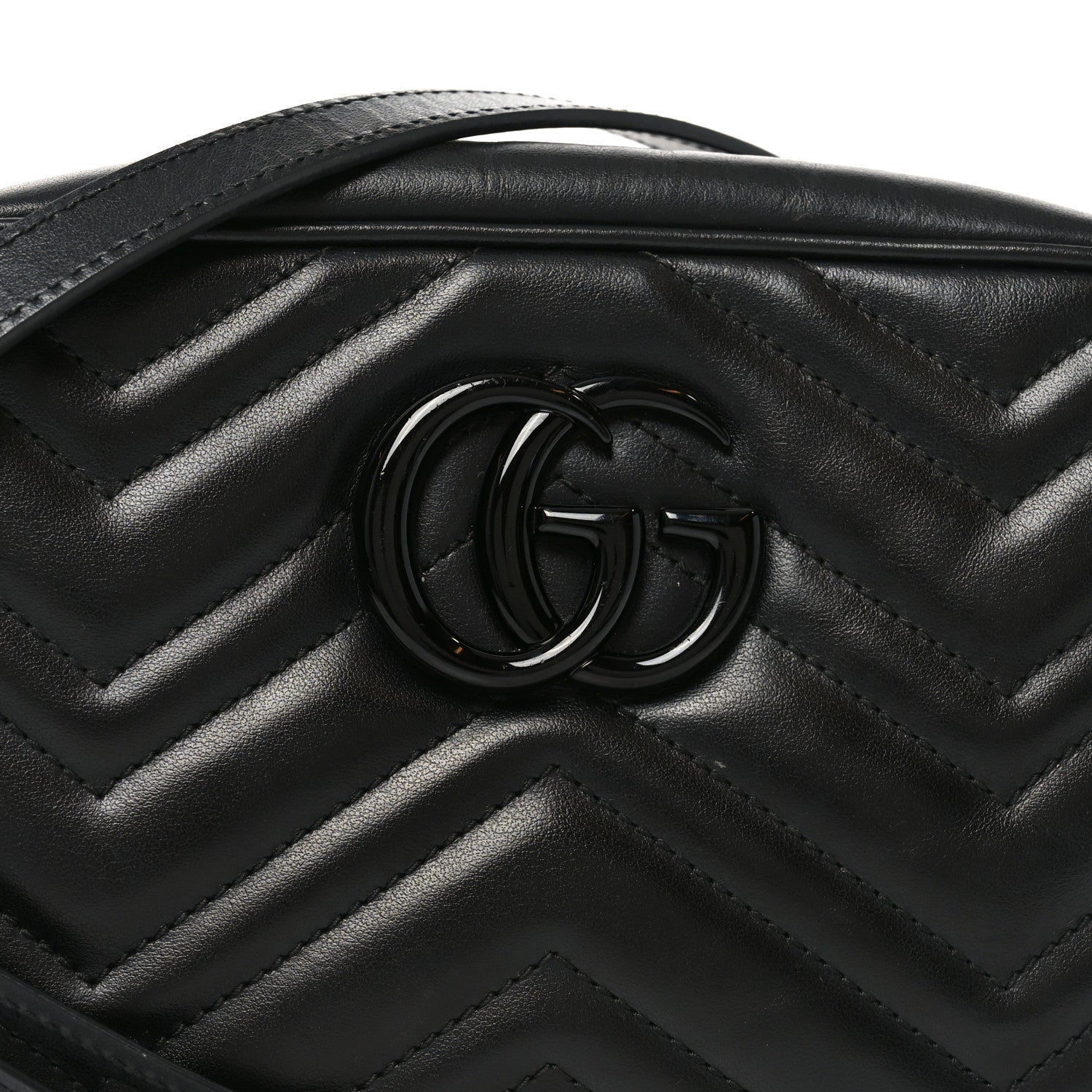 Gucci Calfskin Matelasse Monochrome Small GG Marmont Chain Shoulder Bag Black